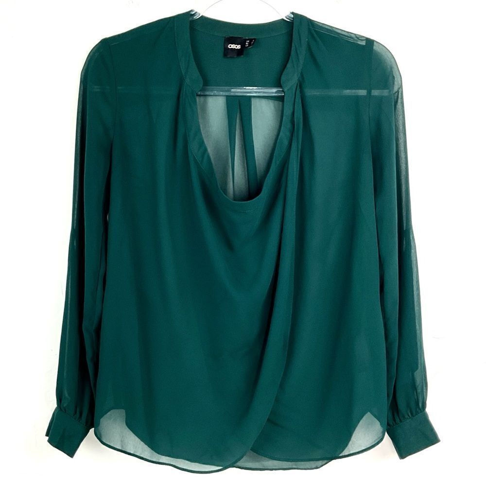 ASOS Green Drapey Sheer Long Sleeve Top 0
